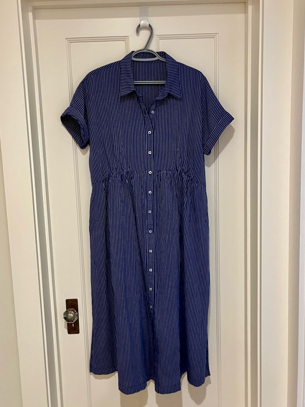 adidas Navy and White Striped Midi Shirt Dress